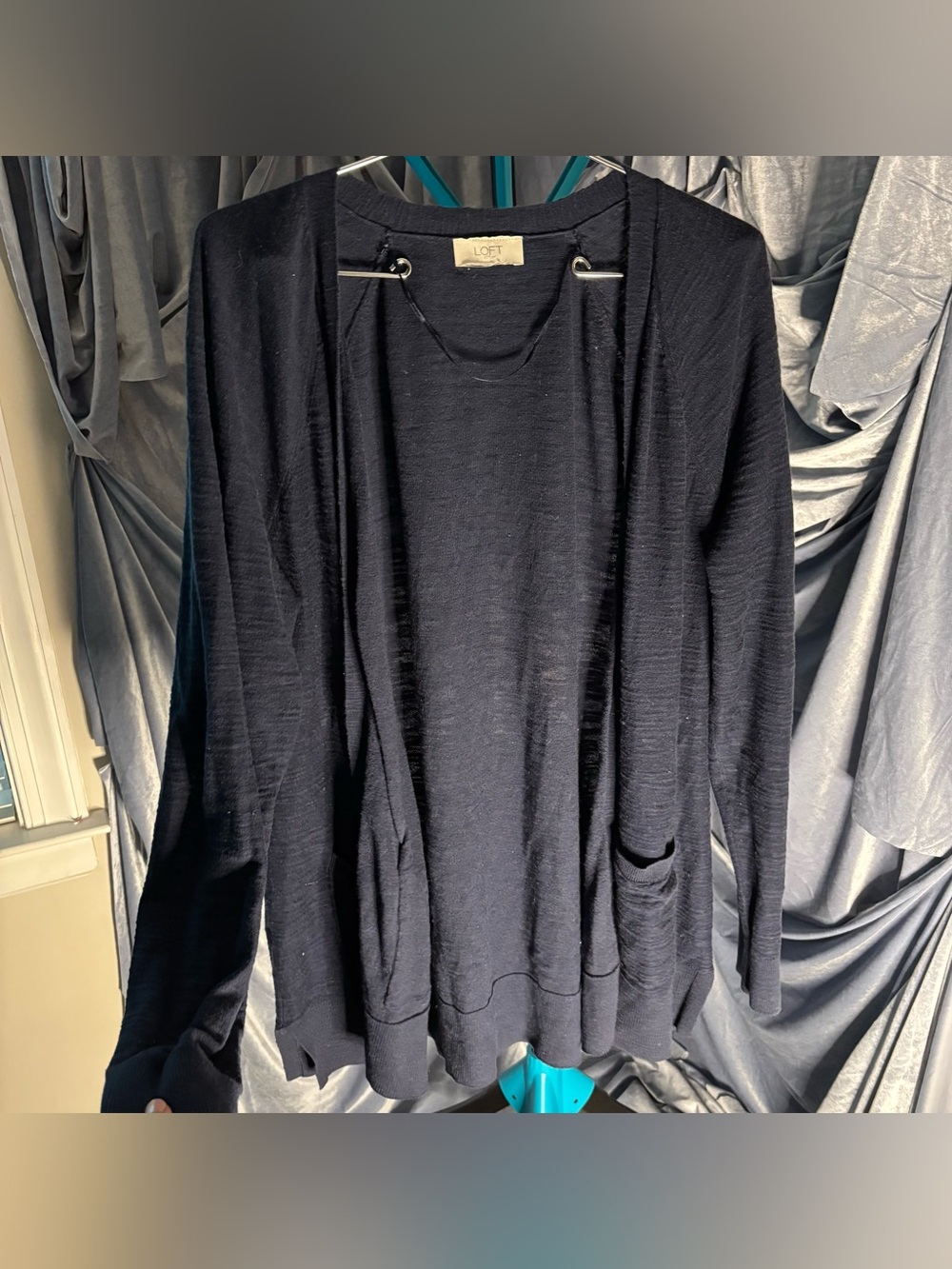 LOFT Dark Navy Open Cardigan 100% cotton